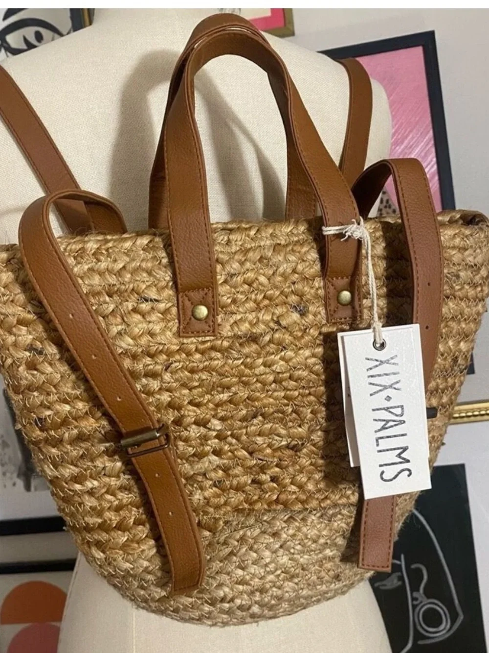 XIX‎ Palms Anthro Shorebreak Woven Jute Insulated Picnic Cooler Backpack NWT